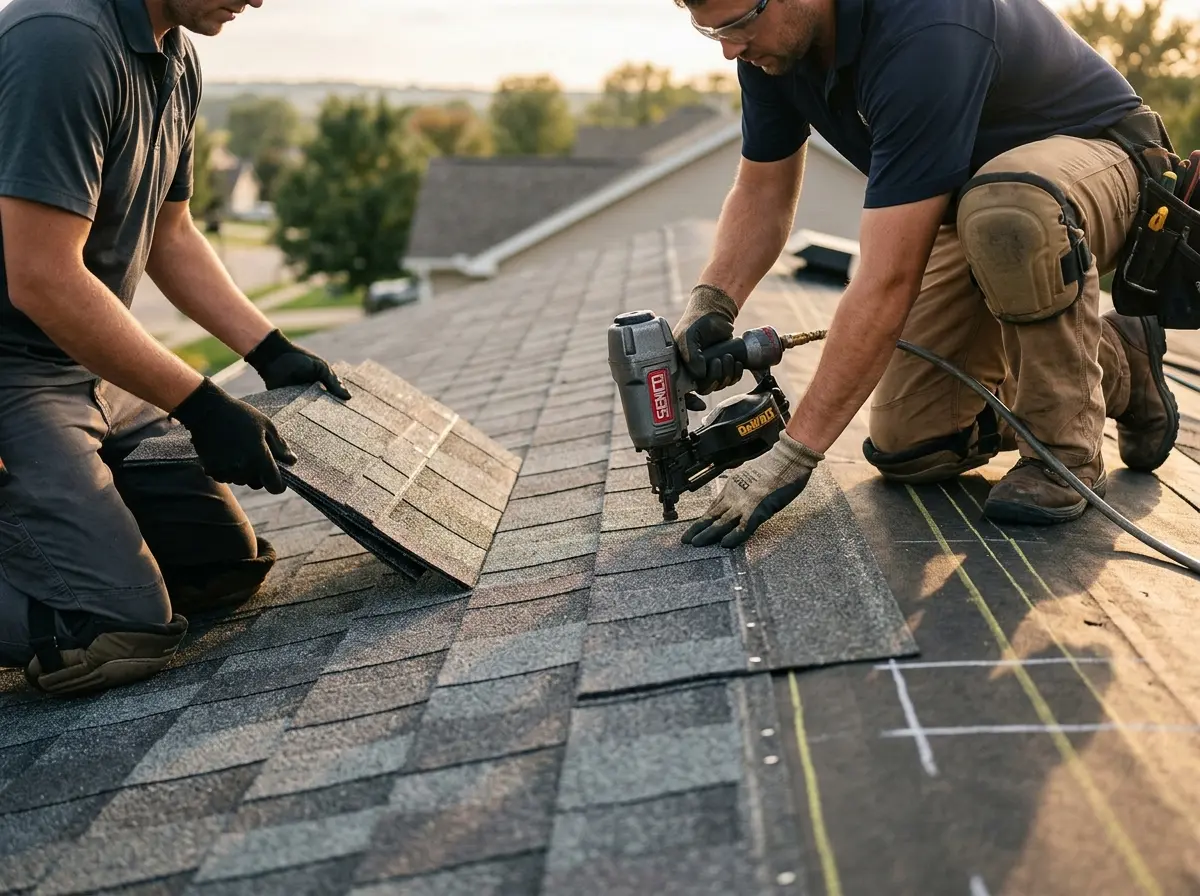 Professional roofer working on a residential roof in Ilchester